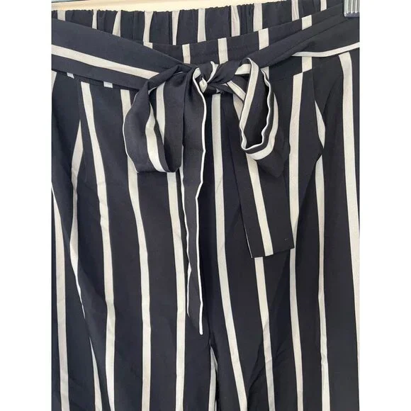 Shein Womens Striped High Waist Wide Leg Pants With Bow Tie Belt Size L - Picture 2 of 4